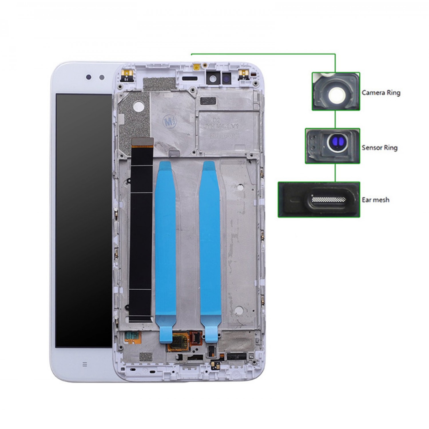 LCD για Xiaomi Redmi A1, Camera-Sensor ring, ear mesh, με frame, White