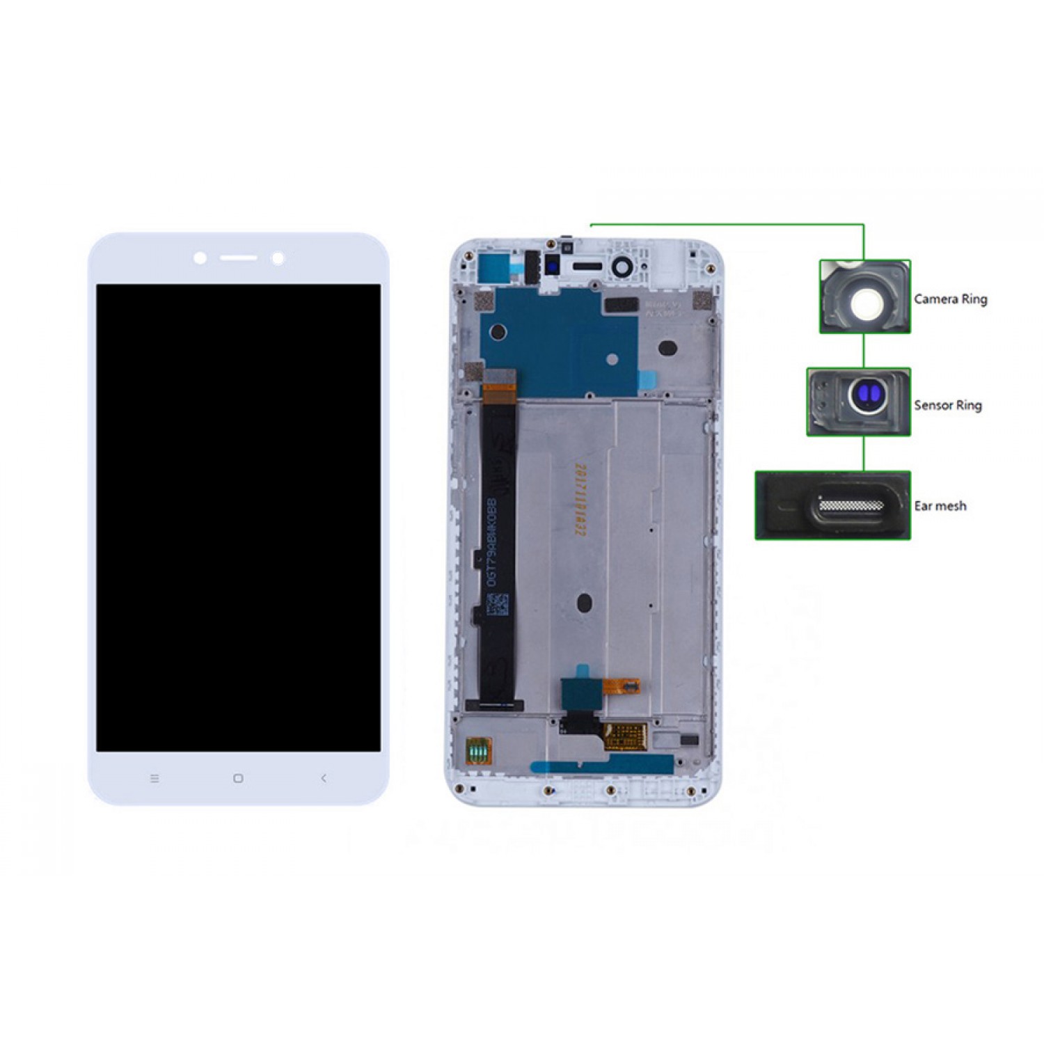 LCD για Xiaomi Note 5A, Camera-Sensor ring, ear mesh, frame, White