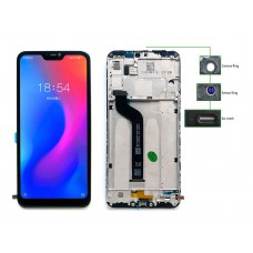 LCD για Xiaomi Redmi 6 Pro, Camera-Sensor ring, ear mesh, frame, μαύρη