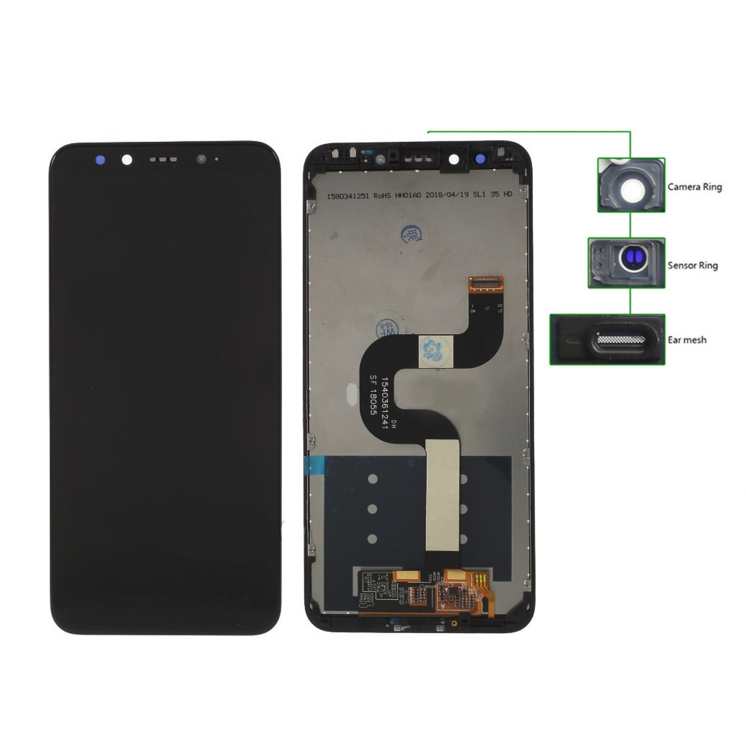 LCD για Xiaomi Redmi A2, Camera-Sensor ring, ear mesh, frame, μαύρη