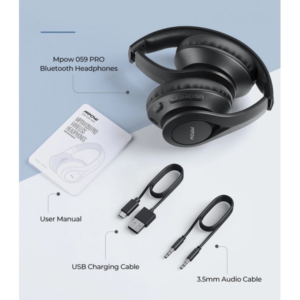 MPOW headphones 059 Pro/Lite, wireless & wired, 40mm, mic, μαύρα MPOW headphones 059 Pro/Lite, wireless & wired, 40mm, mic, μαύρα
