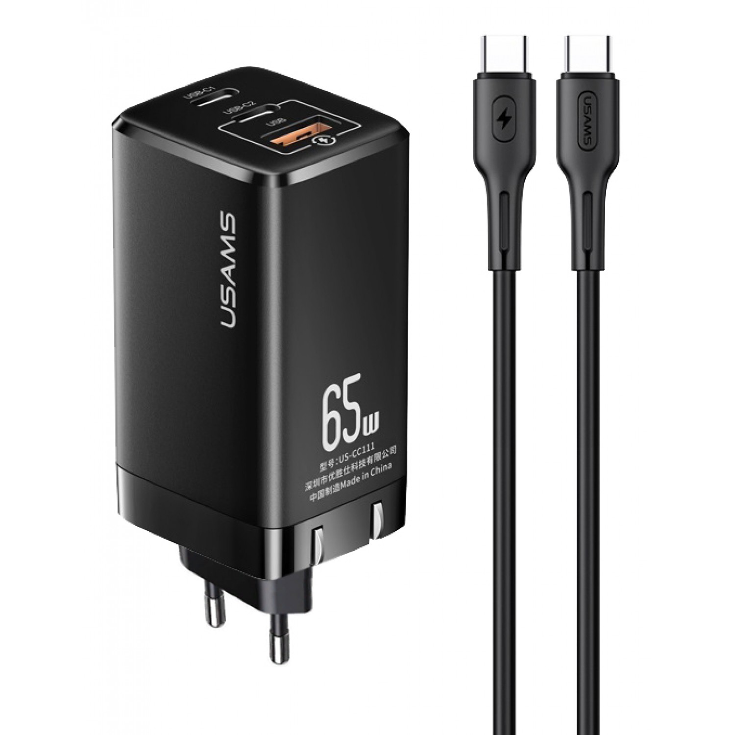 USAMS φορτιστής τοίχου MTXLOGTC01 GaN με καλώδιο, 3xUSB, 65W, μαύρο USAMS φορτιστής τοίχου MTXLOGTC01 GaN με καλώδιο, 3xUSB, 65W, μαύρο