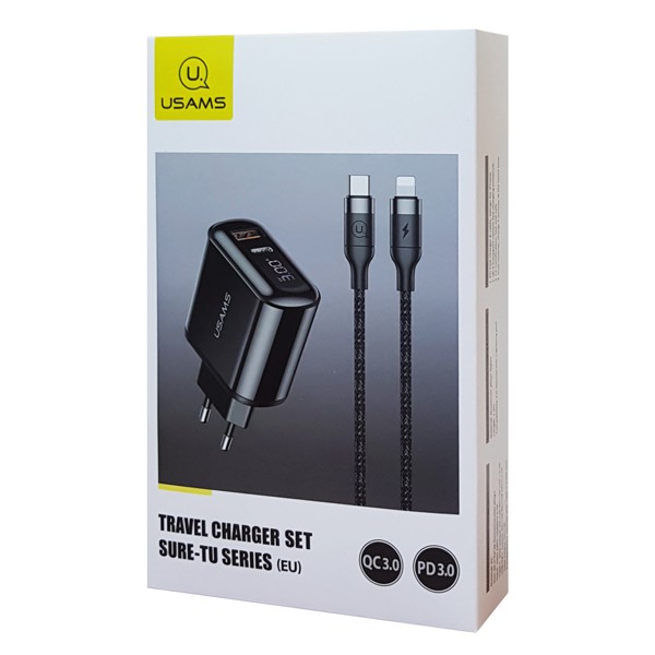 USAMS φορτιστής τοίχου T23 & καλώδιο, USB & type-C, οθόνη, 18W, μαύρος USAMS φορτιστής τοίχου T23 & καλώδιο, USB & type-C, οθόνη, 18W, μαύρος