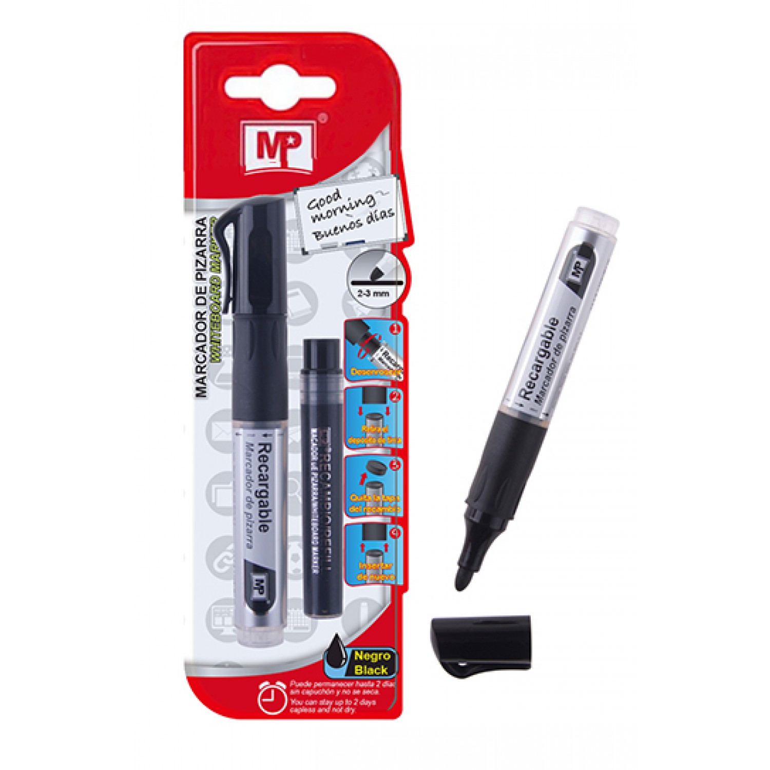MP Μαρκαδόρος με ανταλλακτικό μελάνι PE496-1, πάχος μύτης 2-3mm, μαύρος MP Μαρκαδόρος με ανταλλακτικό μελάνι PE496-1, πάχος μύτης 2-3mm, μαύρος