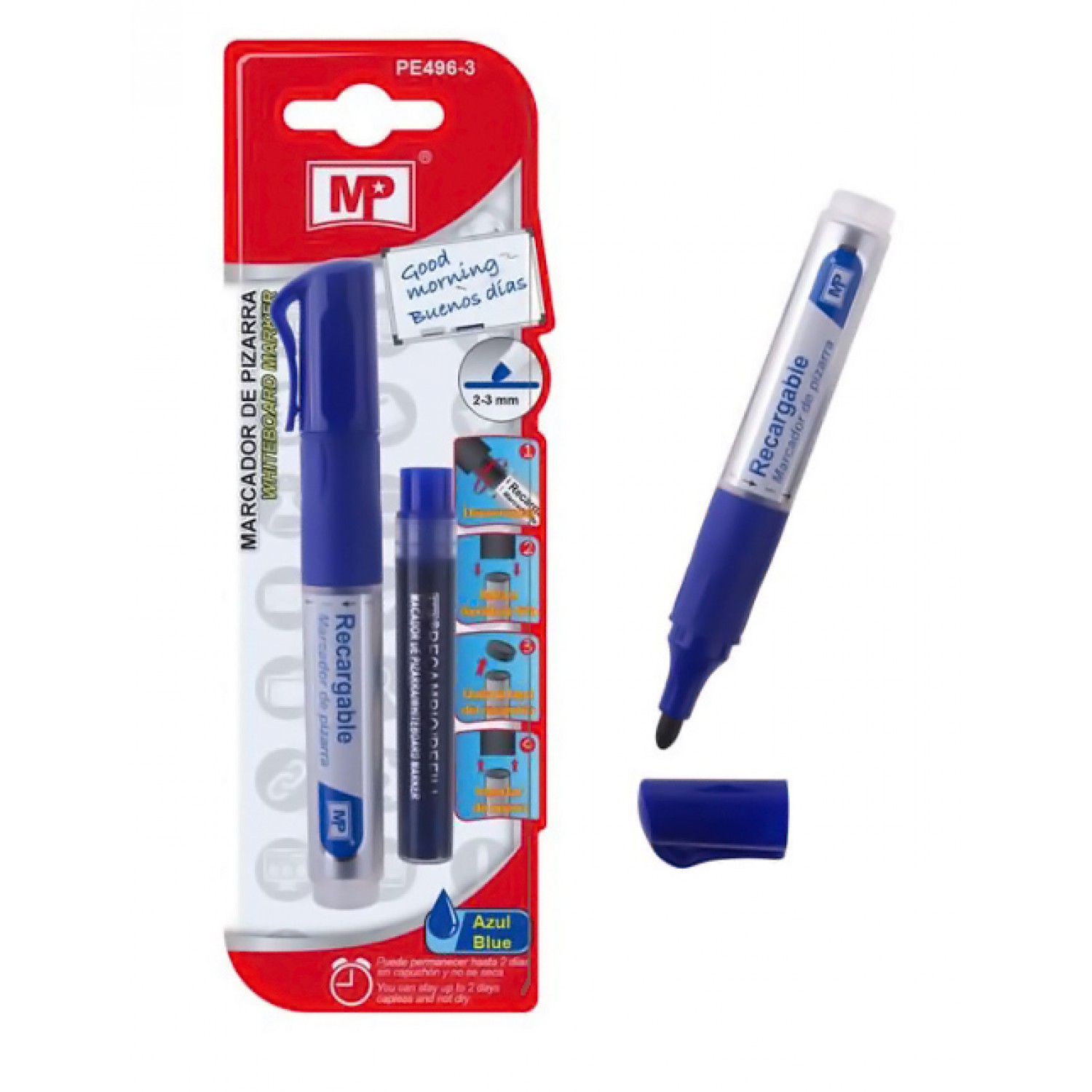 MP Μαρκαδόρος με ανταλλακτικό μελάνι PE496-3, πάχος μύτης 2-3mm, μπλε MP Μαρκαδόρος με ανταλλακτικό μελάνι PE496-3, πάχος μύτης 2-3mm, μπλε