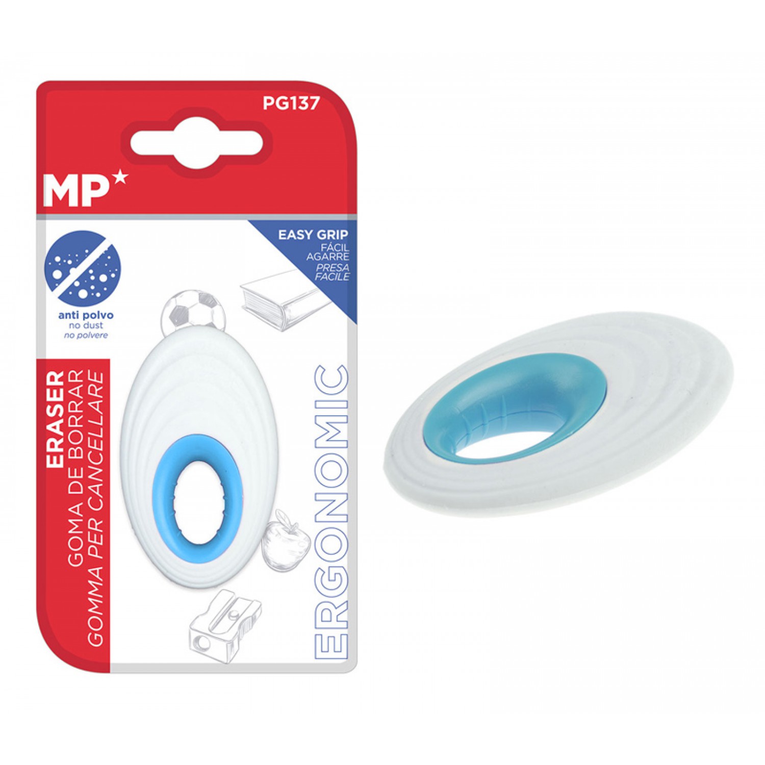 MP γόμα PG137 με εργονομική λαβή, 65 x 38 x 15mm, λευκή-μπλε MP γόμα PG137 με εργονομική λαβή, 65 x 38 x 15mm, λευκή-μπλε