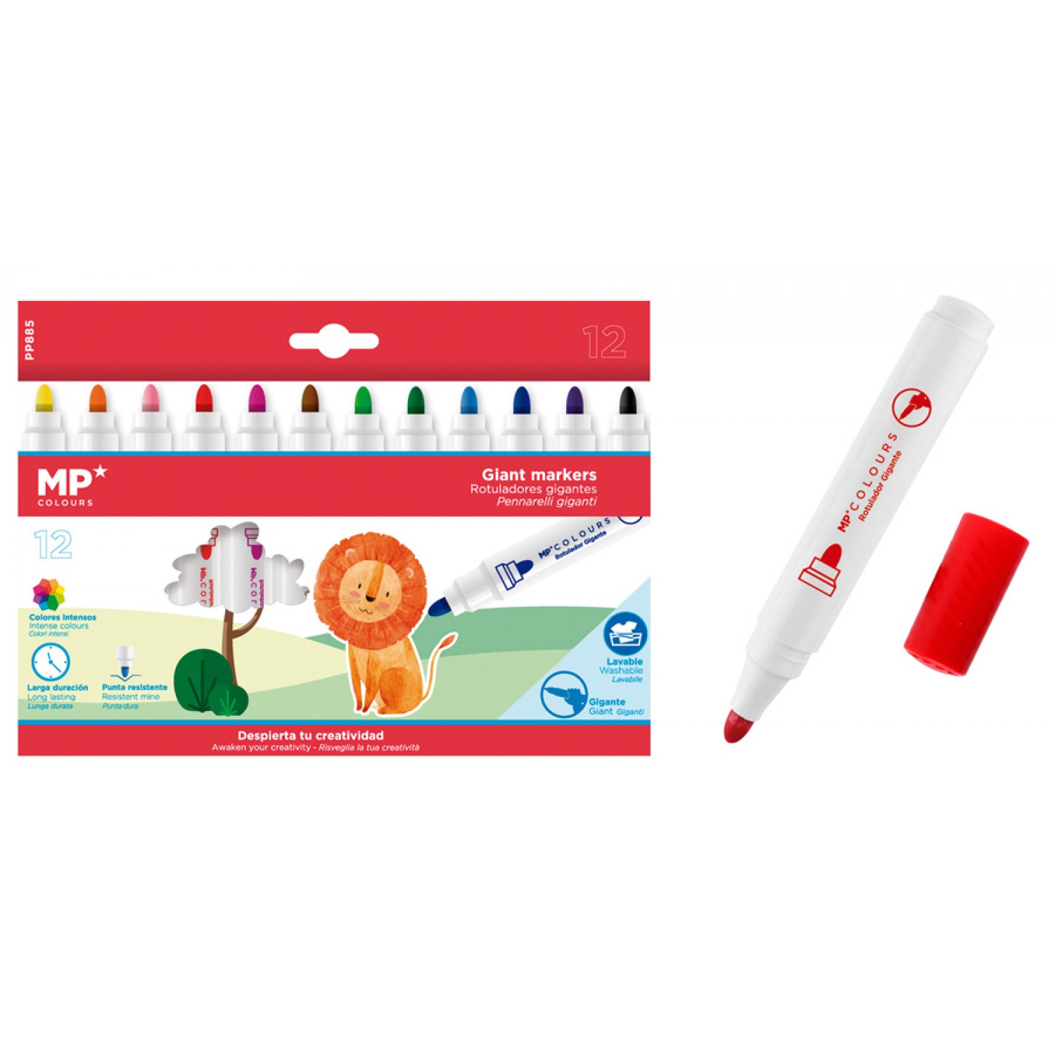 MP σετ χρωματιστών μαρκαδόρων με χοντρή μύτη PP885, 12τμχ MP σετ χρωματιστών μαρκαδόρων με χοντρή μύτη PP885, 12τμχ