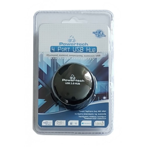 POWERTECH USB 2.0 Hub PT-166, 4 θύρες, μαύρο