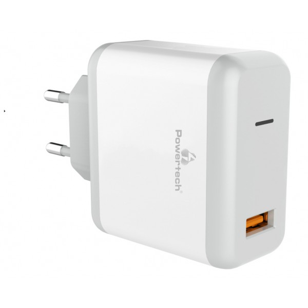 POWERTECH Φορτιστής Τοίχου PT-709, 1x USB, 18W, 3A, QC 3.0, λευκό POWERTECH Φορτιστής Τοίχου PT-709, 1x USB, 18W, 3A, QC 3.0, λευκό