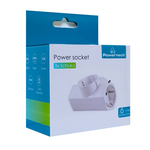 POWERTECH αντάπτορας ρεύματος PT-812, 3x schuko, 250V 16A, λευκός POWERTECH αντάπτορας ρεύματος PT-812, 3x schuko, 250V 16A, λευκός