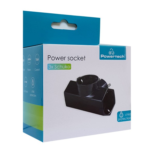 POWERTECH αντάπτορας ρεύματος PT-813, 3x schuko, 250V 16A, μαύρος POWERTECH αντάπτορας ρεύματος PT-813, 3x schuko, 250V 16A, μαύρος