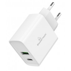 POWERTECH φορτιστής τοίχου PT-925, USB & Type-C, PD QC 3.0, 20W, λευκός