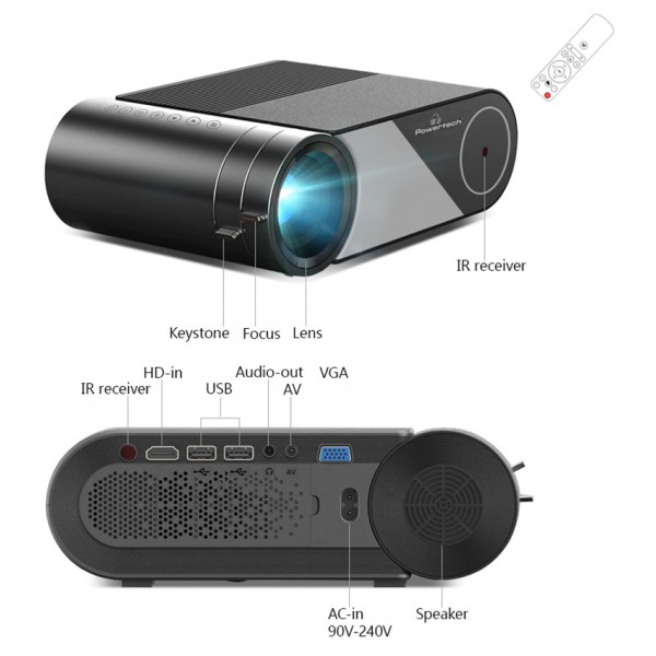 POWERTECH LED βιντεοπροβολέας PT-962, Wi-Fi Airplay, 1080p, HDMI, μαύρος POWERTECH LED βιντεοπροβολέας PT-962, Wi-Fi Airplay, 1080p, HDMI, μαύρος