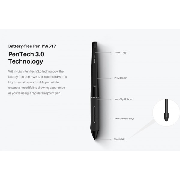 HUION tablet pen PW517, battery-free, μαύρο HUION tablet pen PW517, battery-free, μαύρο