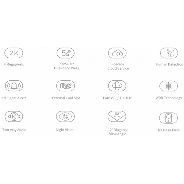 FOSCAM IP κάμερα R4M, WiFi, 2K, 4MP, dual-band, remote control, λευκή