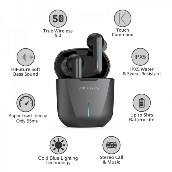 HIFUTURE earphones Radge με θήκη φόρτισης, true wireless, μαύρα
