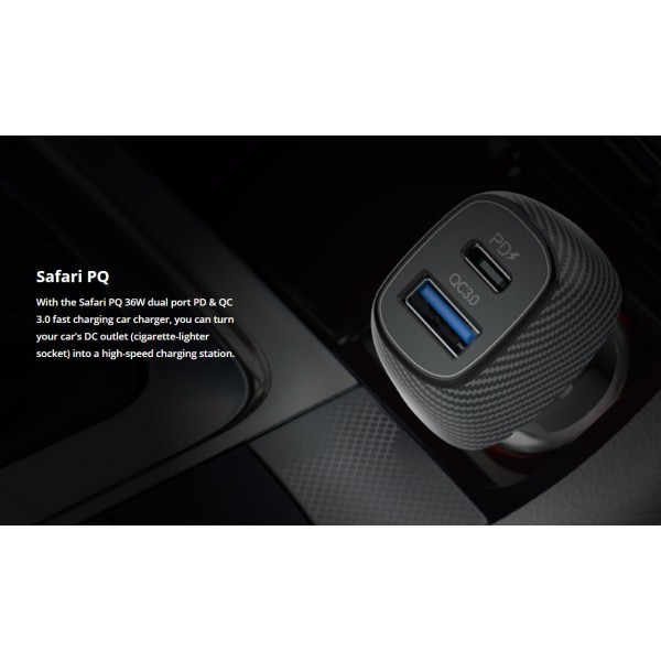 ROCKROSE φορτιστής αυτοκινήτου Safari PQ, 2x USB, 3.0, 36W, 3A, μαύρος ROCKROSE φορτιστής αυτοκινήτου Safari PQ, 2x USB, 3.0, 36W, 3A, μαύρος
