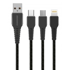 ROCKROSE καλώδιο USB σε Micro/Type-C/Lightning Cobra Pro, 1.2m, μαύρο