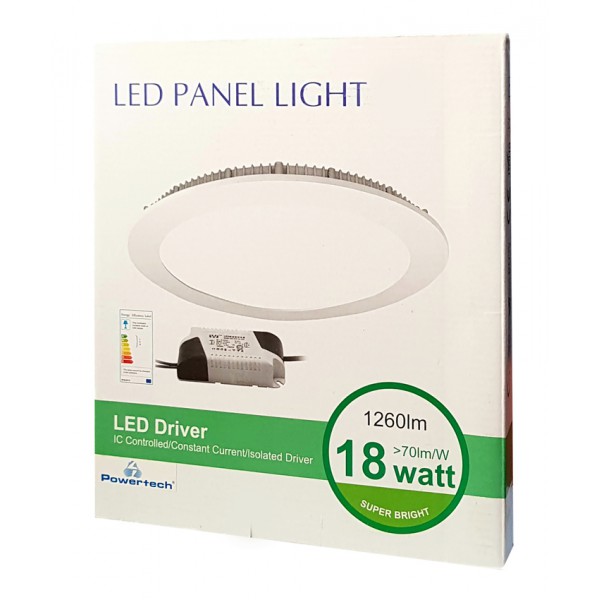 POWERTECH LED Panel RRP-20518W65, 18W, χωνευτό, 6500K, φ22.5, 1440lm