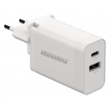 ROCKROSE φορτιστής τοίχου Casa PQ Pro, 2x USB, PD, QC 3.0, 30W, λευκός