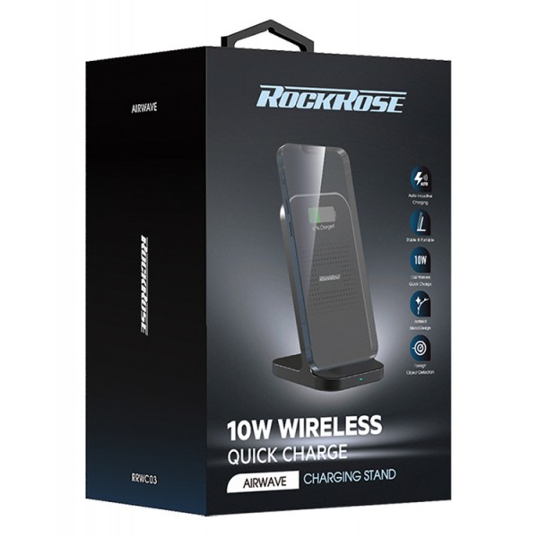 ROCKROSE ασύρματος φορτιστής Airwave, 10W, μαύρος ROCKROSE ασύρματος φορτιστής Airwave, 10W, μαύρος