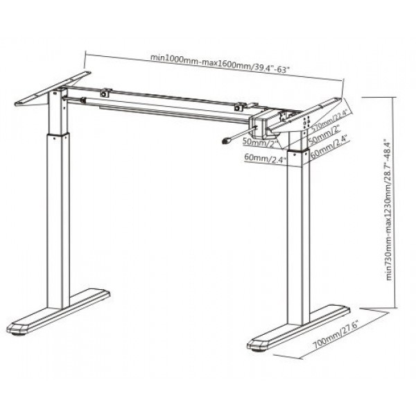 BRATECK Ηλεκτρική βάση γραφείου S03-22D, ρυθμιζόμενη, με controller