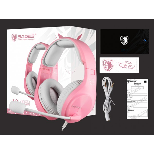 SADES Gaming Headset A2, multiplatform, 3.5mm, ροζ
