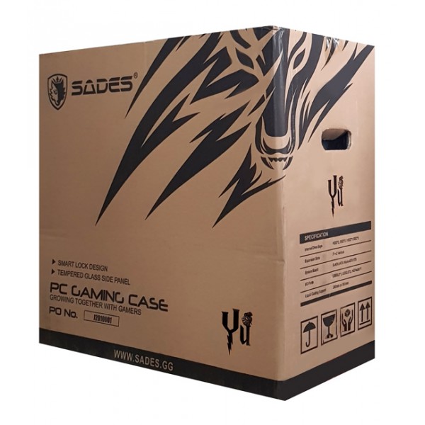 SADES PC case YU mid tower 396x210x453mm, 4x fan, διάφανο πλαϊνό, μαύρο