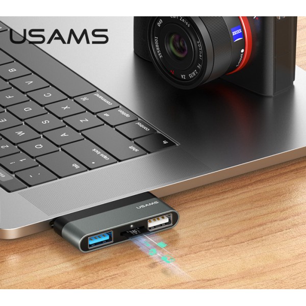 USAMS USB Type-C hub SJ463, 1x USB 3.0, 1x USB 2.0, Micro SD, γκρι USAMS USB Type-C hub SJ463, 1x USB 3.0, 1x USB 2.0, Micro SD, γκρι