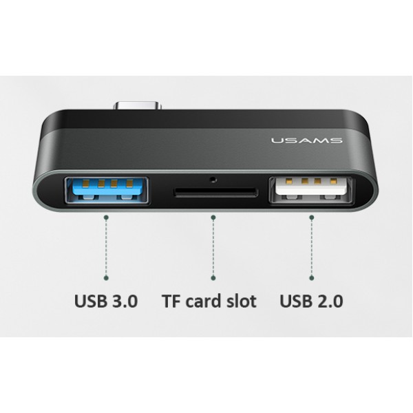 USAMS USB Type-C hub SJ463, 1x USB 3.0, 1x USB 2.0, Micro SD, γκρι USAMS USB Type-C hub SJ463, 1x USB 3.0, 1x USB 2.0, Micro SD, γκρι