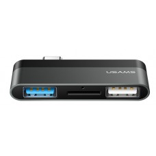 USAMS USB Type-C hub SJ463, 1x USB 3.0, 1x USB 2.0, Micro SD, γκρι