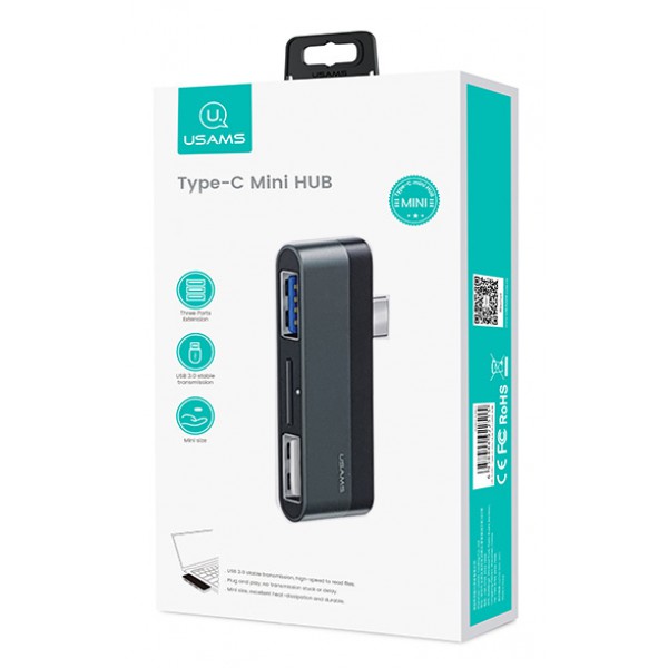 USAMS USB Type-C hub SJ463, 1x USB 3.0, 1x USB 2.0, Micro SD, γκρι USAMS USB Type-C hub SJ463, 1x USB 3.0, 1x USB 2.0, Micro SD, γκρι