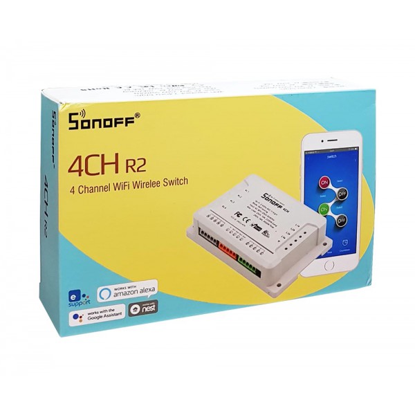 SONOFF Smart Διακόπτης WiFi 4CH R2, 4 θέσεων, 10A, WiFi, λευκό SONOFF Smart Διακόπτης WiFi 4CH R2, 4 θέσεων, 10A, WiFi, λευκό