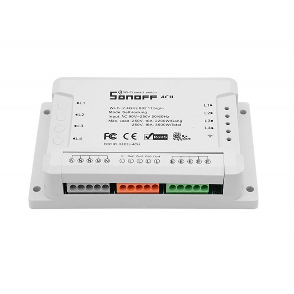 SONOFF Smart Διακόπτης WiFi 4CH R2, 4 θέσεων, 10A, WiFi, λευκό SONOFF Smart Διακόπτης WiFi 4CH R2, 4 θέσεων, 10A, WiFi, λευκό