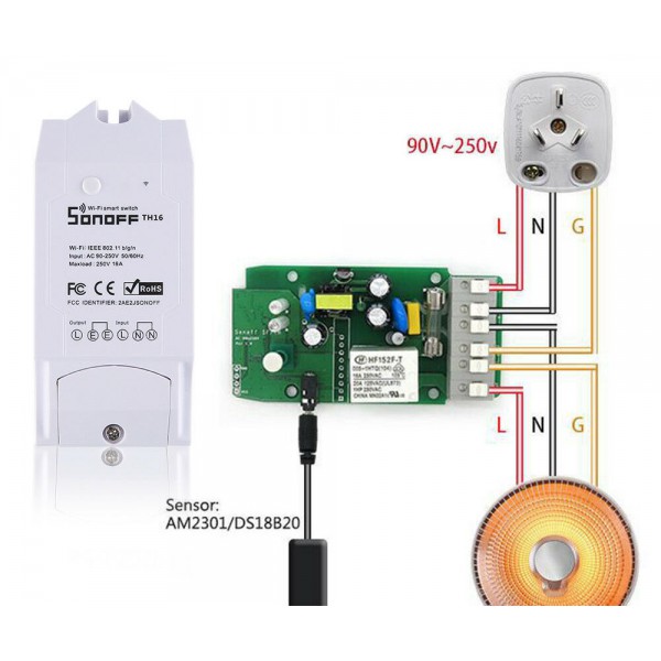 SONOFF Smart Διακόπτης TH16, υγρασίας - θερμοκρασίας, 16A, WiFi, λευκό