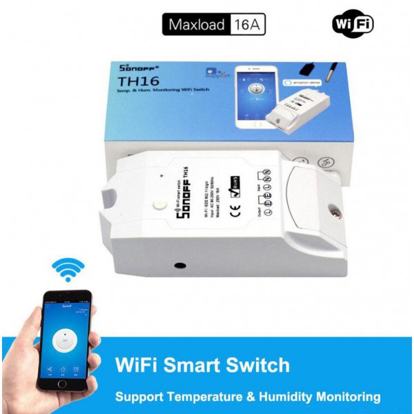 SONOFF Smart Διακόπτης TH16, υγρασίας - θερμοκρασίας, 16A, WiFi, λευκό