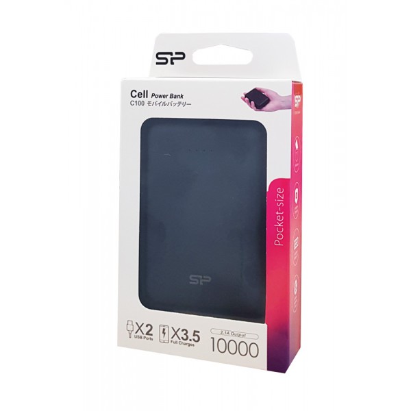 SILICON POWER Power Bank C100 10000mAh, 2x USB Output, Black SILICON POWER Power Bank C100 10000mAh, 2x USB Output, Black