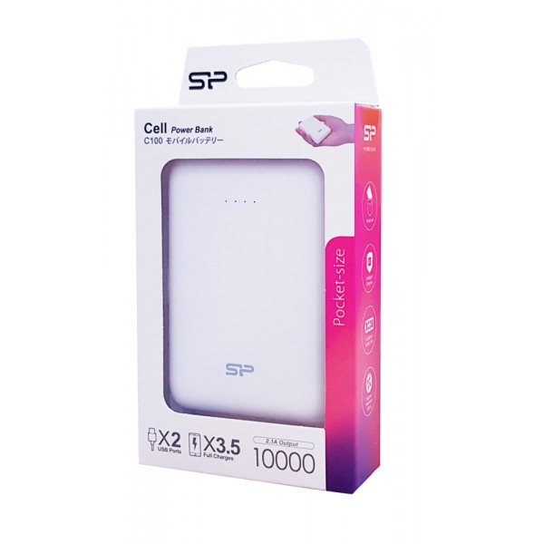 SILICON POWER Power Bank C100 10000mAh, 2x USB Output, White SILICON POWER Power Bank C100 10000mAh, 2x USB Output, White