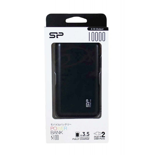 SILICON POWER Power Bank S100 10000mAh, 2x USB Output, Black