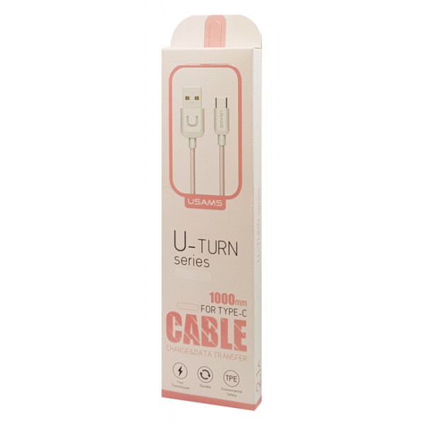 USAMS Καλώδιο USB σε Type-C US-SJ099 U-Turn, 1m, ροζ USAMS Καλώδιο USB σε Type-C US-SJ099 U-Turn, 1m, ροζ