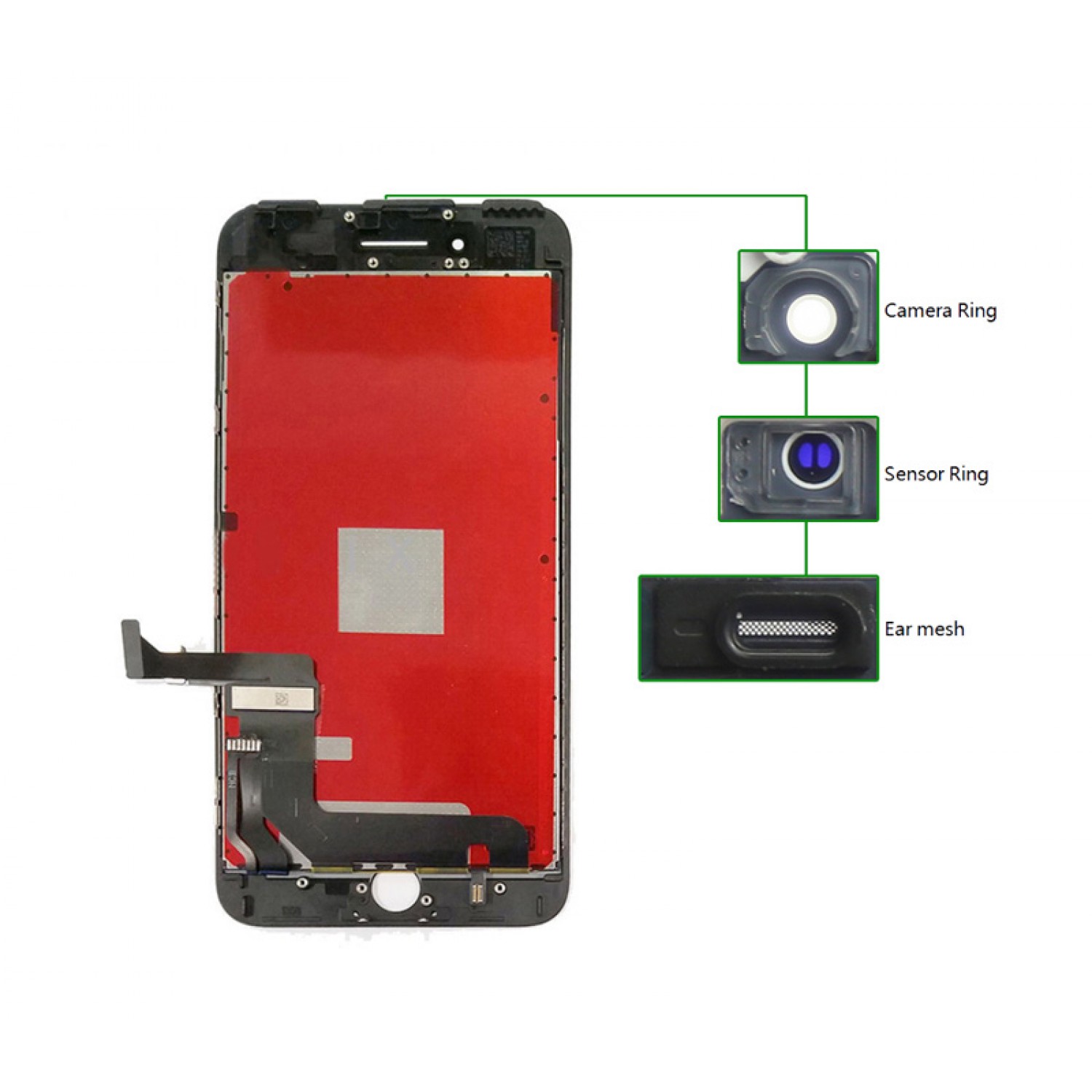 TIANMA High Copy LCD για iPhone 7G, Camera-Sensor ring, ear mesh, Black