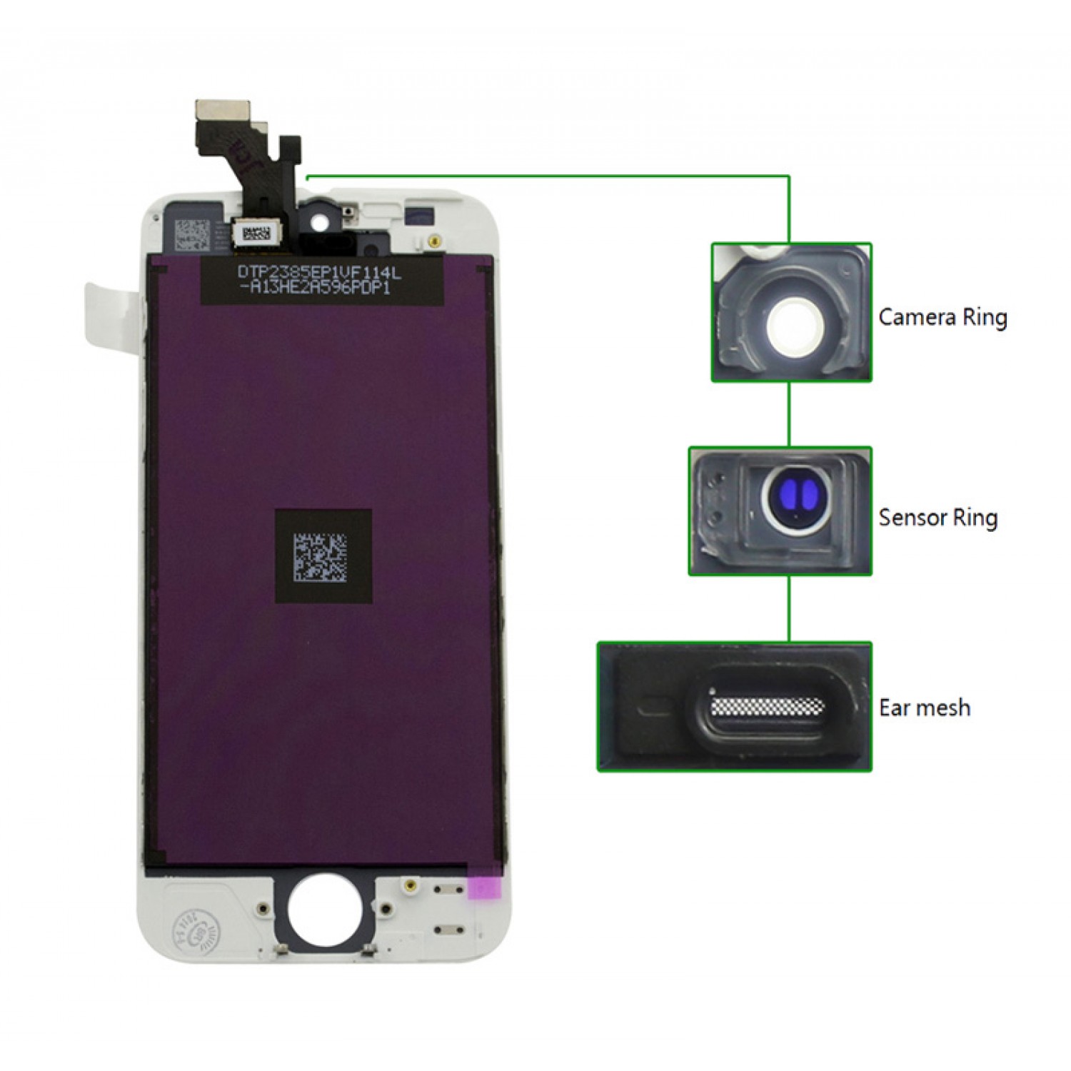 TIANMA High Copy LCD για iPhone 5S, Camera-Sensor ring, ear mesh, White