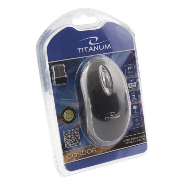 TITANUM ασύρματο ποντίκι Condor TM120K, οπτικό, 1000DPI, μαύρο TITANUM ασύρματο ποντίκι Condor TM120K, οπτικό, 1000DPI, μαύρο