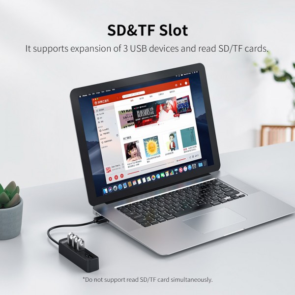 ORICO USB Hub TWU3-3AST, 1x SD, 1x TF, 3x USB ports, μαύρο