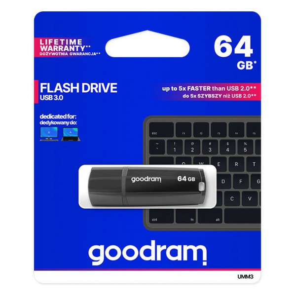GOODRAM USB Flash Drive UMΜ3 0640K0R11, 64GB, USB 3.0, μαύρο