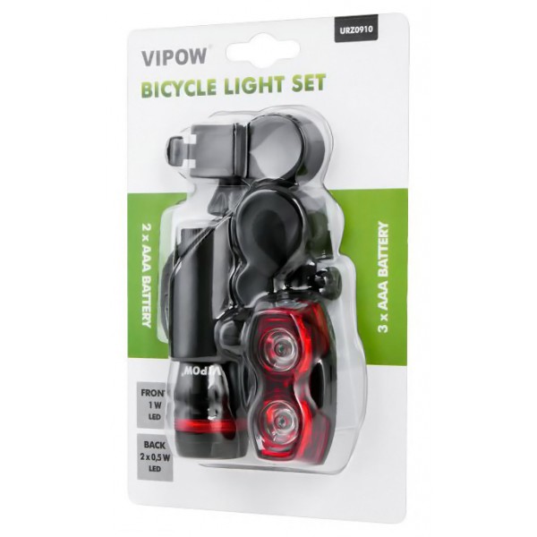 VIPOW σετ φωτισμού ποδηλάτου URZ0910, 1W & 2x 0.5W, μαύρο VIPOW σετ φωτισμού ποδηλάτου URZ0910, 1W & 2x 0.5W, μαύρο