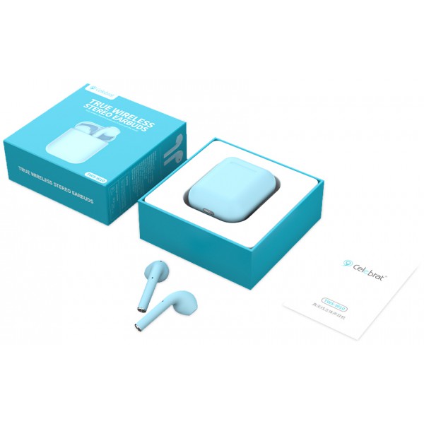 CELEBRAT earphones W10, true wireless, με θήκη φόρτισης, μπλε