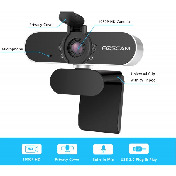 FOSCAM web κάμερα W21, USB, Full HD, μικρόφωνο, 84° γωνία θέασης, μαύρη FOSCAM web κάμερα W21, USB, Full HD, μικρόφωνο, 84° γωνία θέασης, μαύρη