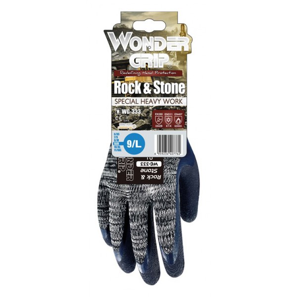 WONDER GRIP αντιολισθητικά γάντια εργασίας Rock & Stone, 10/XL, γκρι