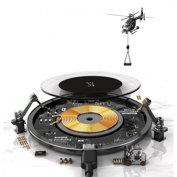 BASEUS ασύρματος φορτιστής Simple WXJK-BA02, USB Type-C, 15W, διάφανος BASEUS ασύρματος φορτιστής Simple WXJK-BA02, USB Type-C, 15W, διάφανος